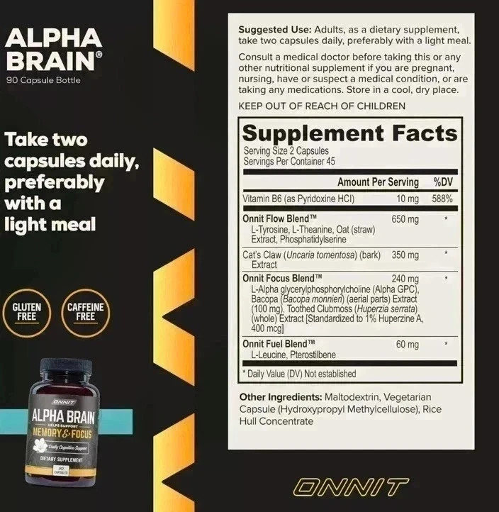 Alpha Brain Memory Focus Daily Cognitive Support (90 Capsules)