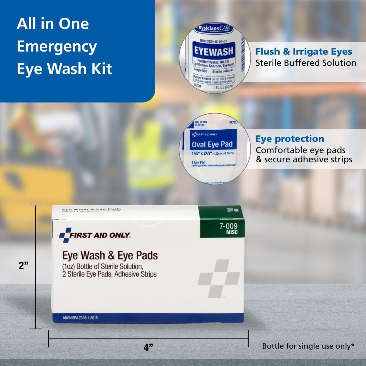 First Aid Only 5-Piece Eye Wash Kit with Oval Eye Pads, First Aid Adhesive Strip