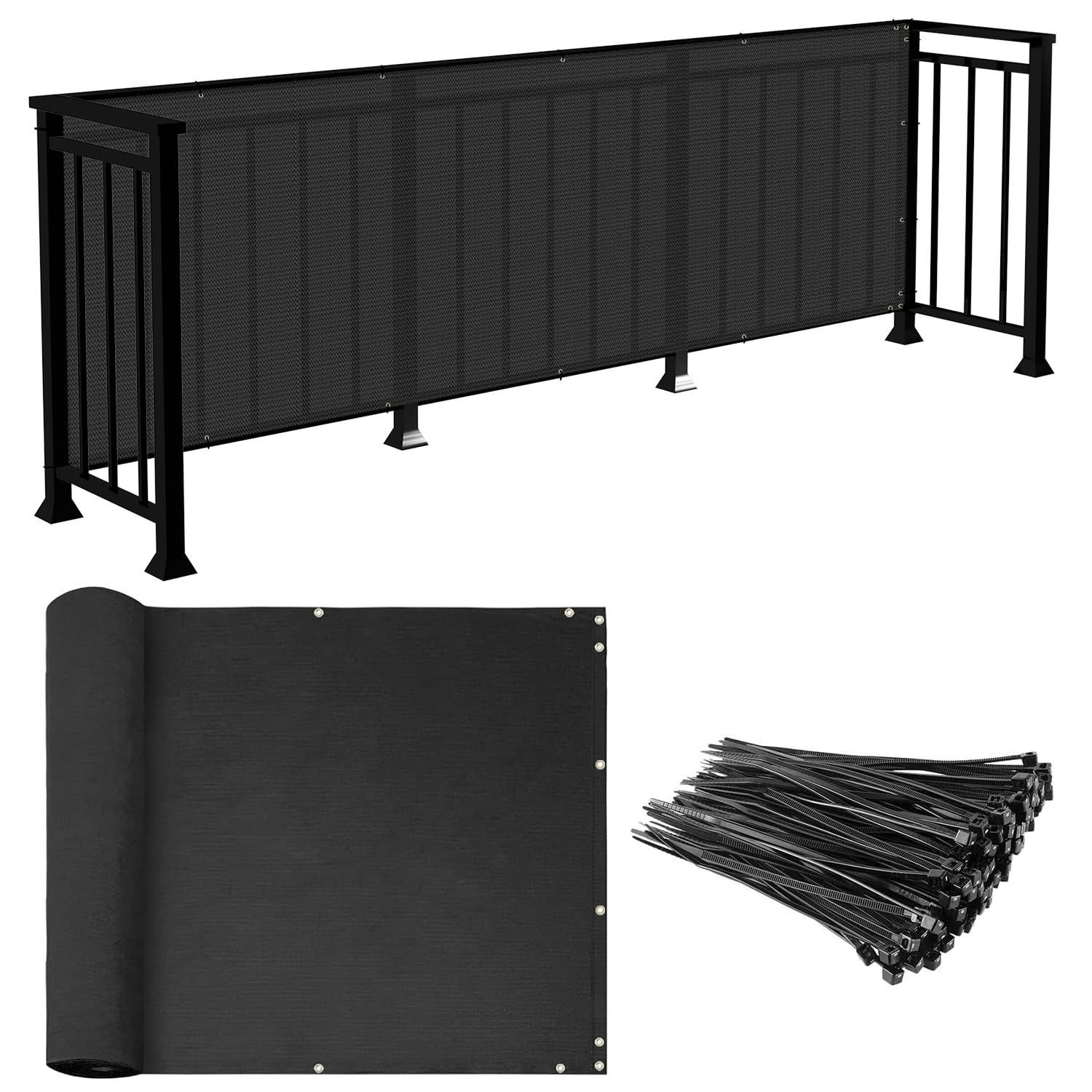 E&K Sunrise 3′ x 10′ Balcony Privacy Fence Screen Cover with Zip Ties Outdoor…