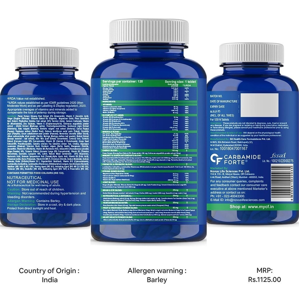 Carbamide Forte Multivitamin for Men for Immunity & Energy – 120 Veg Tabs