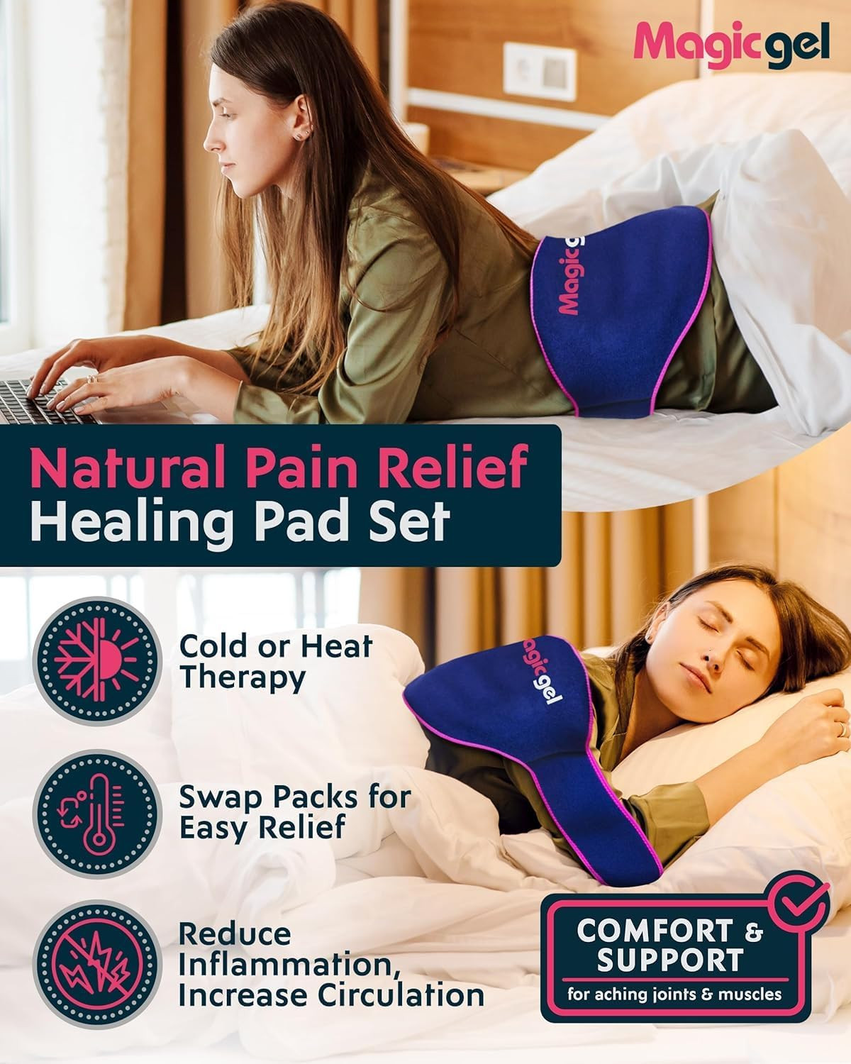 Ice Pack for Back Pain Relief | 1 Pack Reusable Lower Back Wrap for Hot or Cold