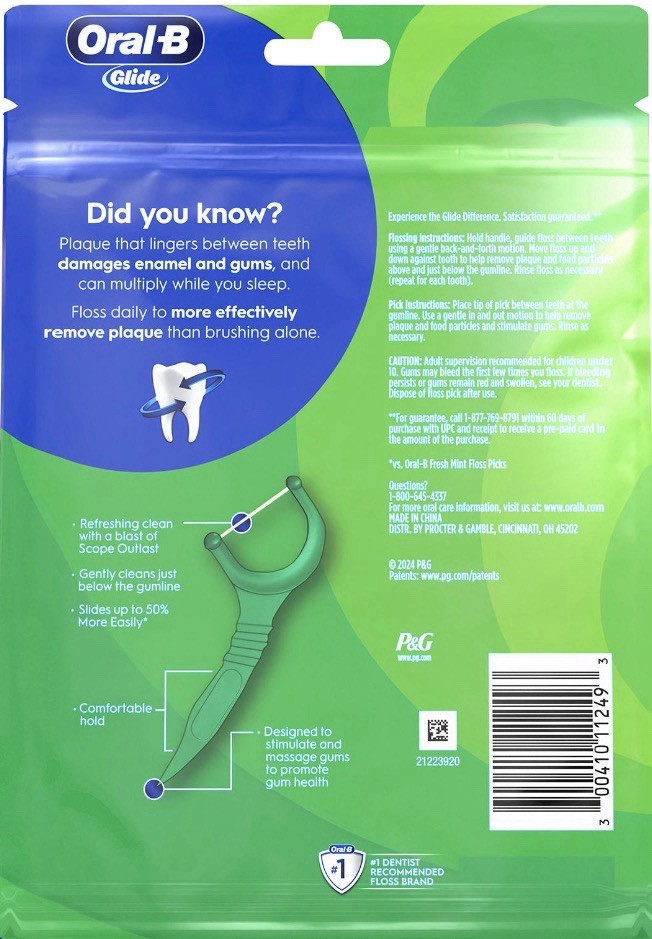 Oral-B Glide Scope Outlast Dental Floss Picks, Mint, 300 ct