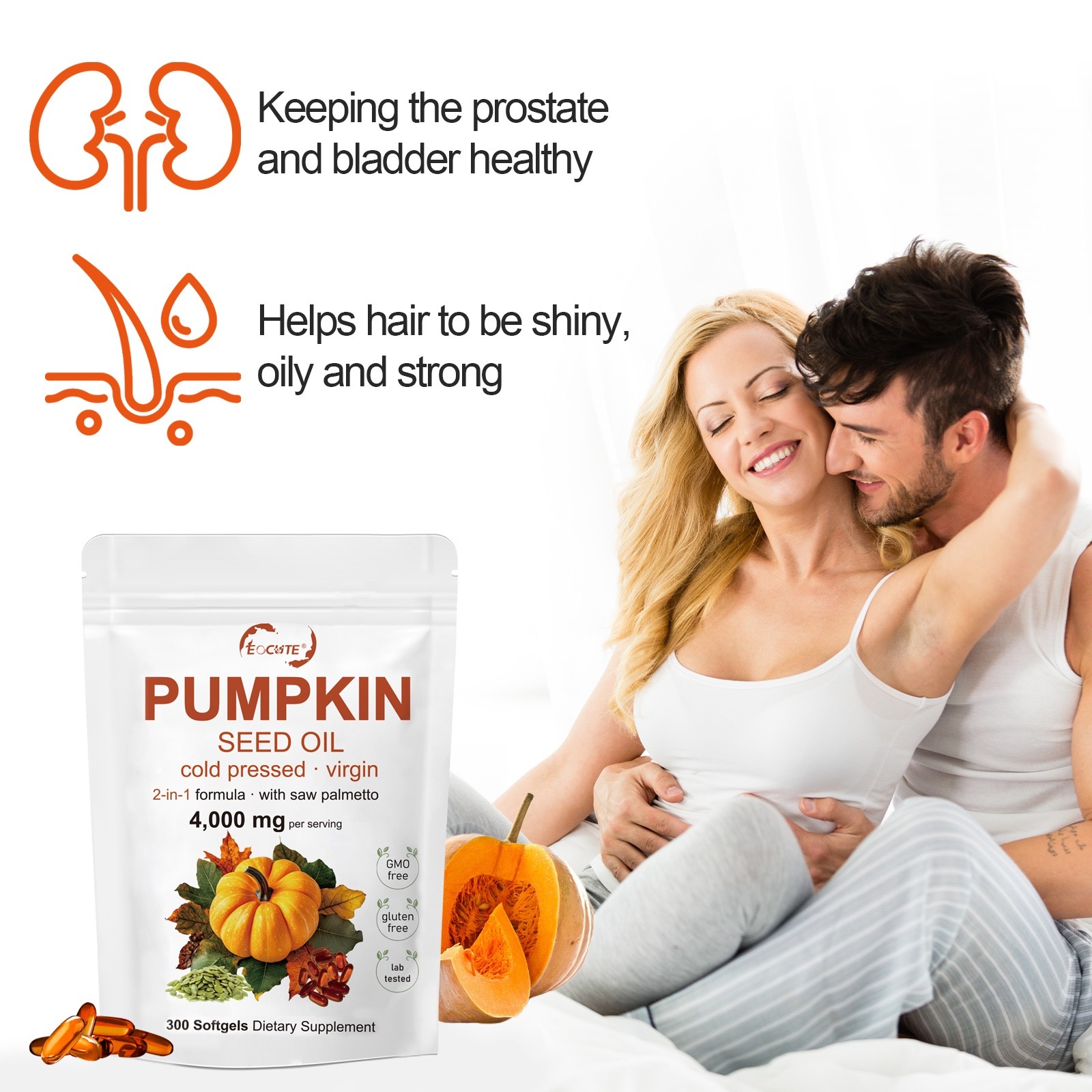 Pumpkin Seed Oil Saw Palmetto 4000mg Softgels Natural Prostate Support Free ship