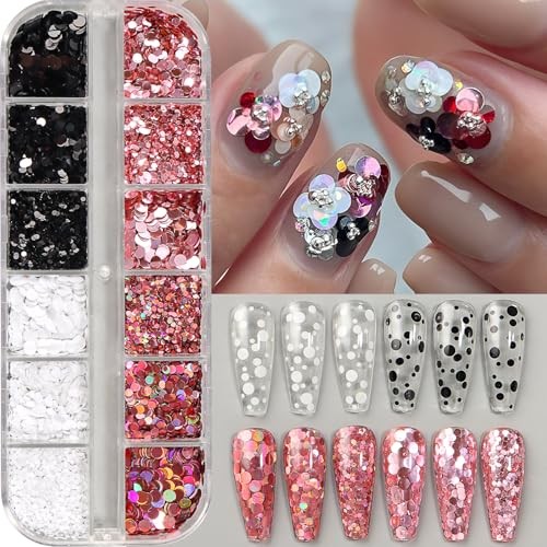 Nail Glitter Set with Tweezers Colorful Round Dot Circular Design Sequins