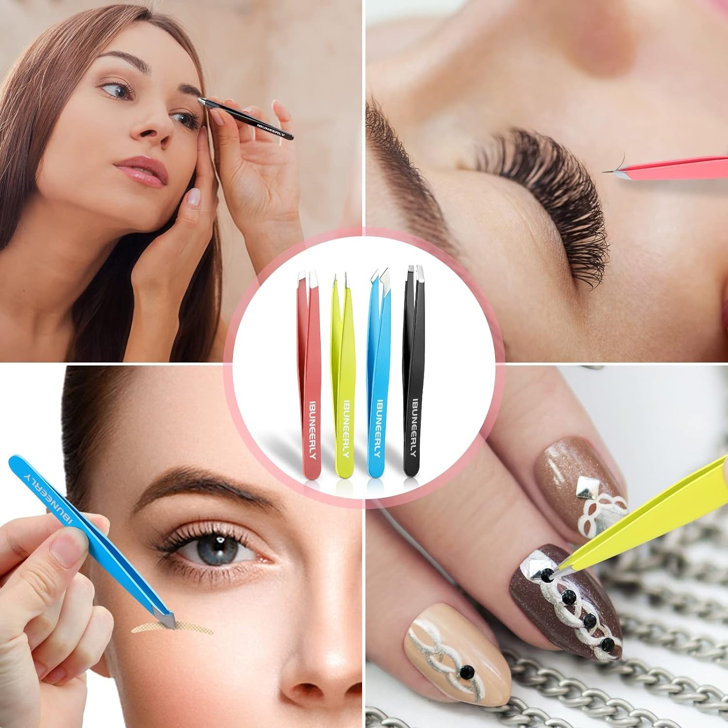Eyebrows Tweezers Set, 4Pcs Stainless Steel for Women Multi-color
