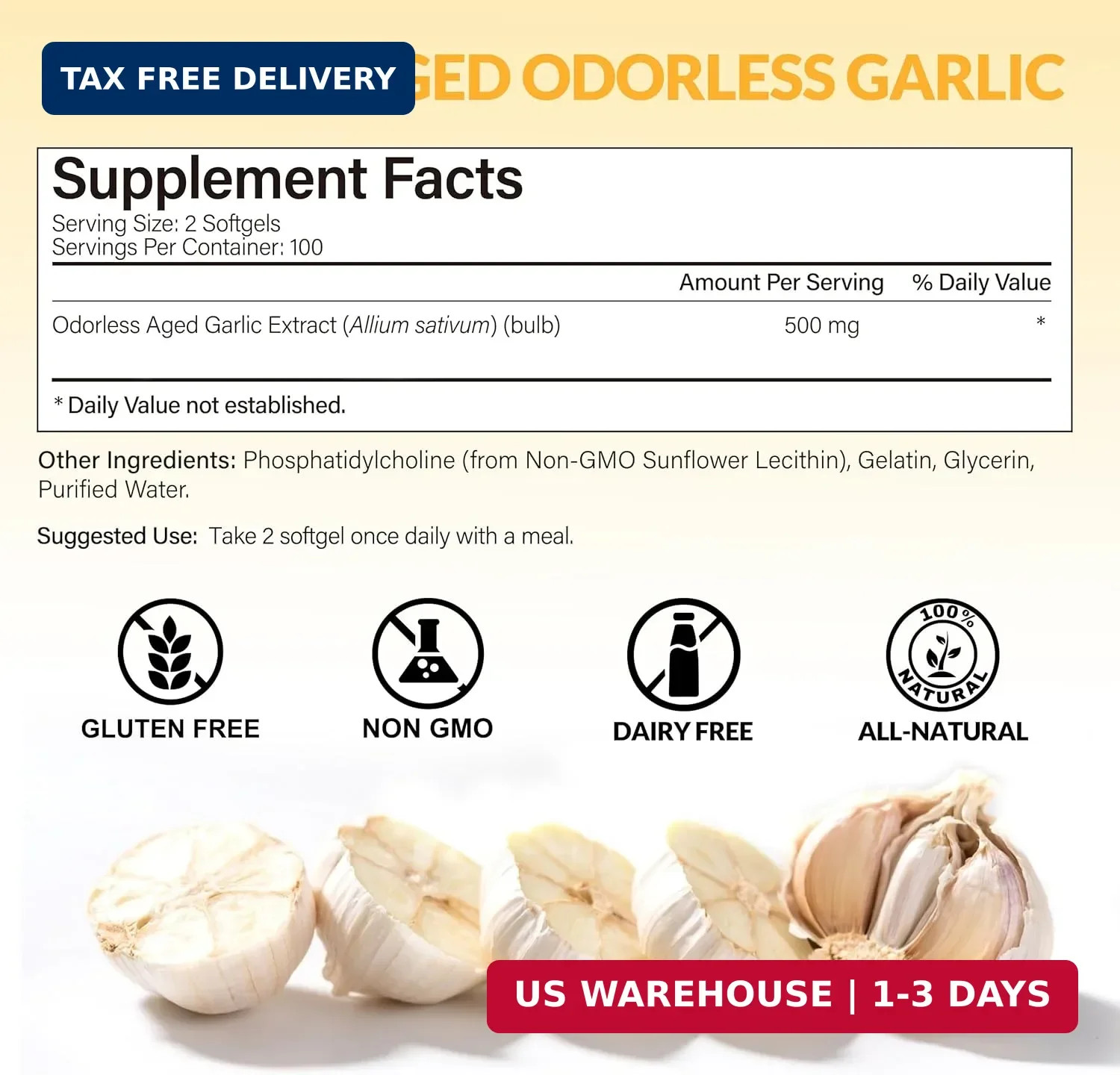Aged Garlic Extract, 7500Mg Odorless Organic Garlic Supplements, 2 Years Aged Ga