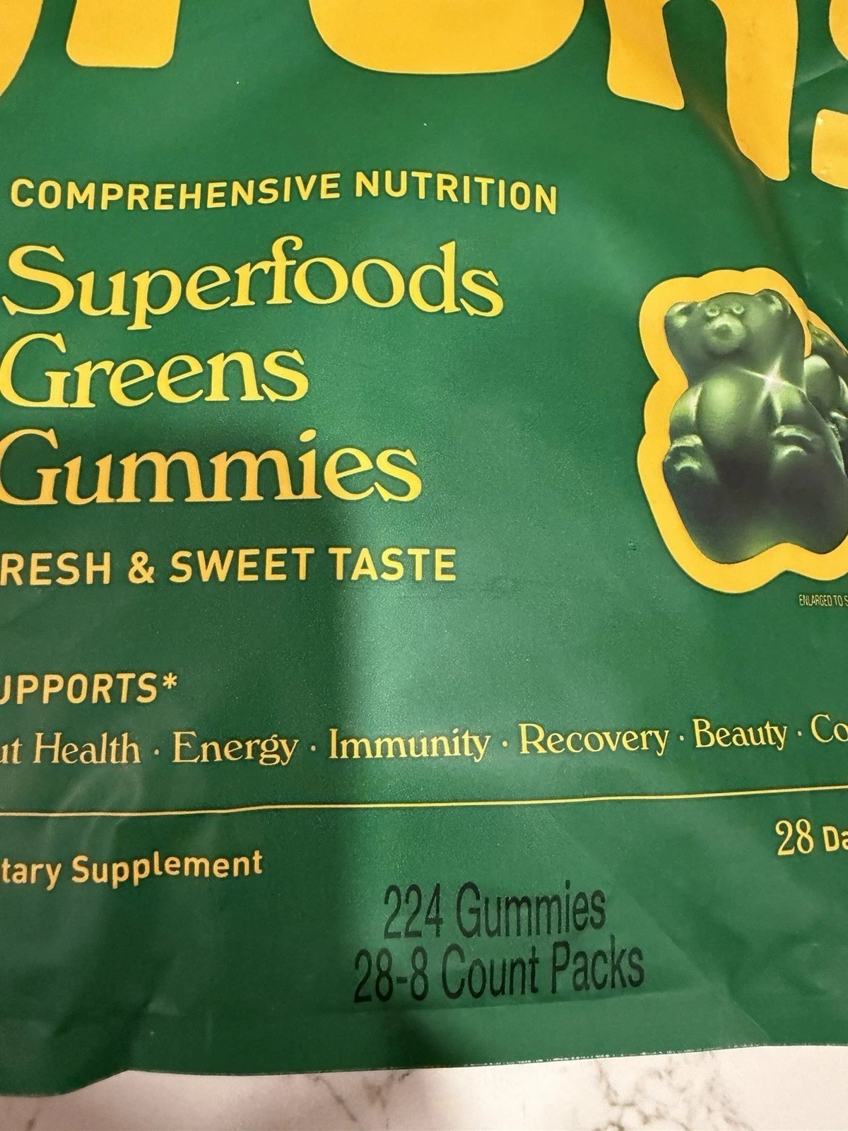 Gruns Adults Super Greens Multivitamin Gummies, Superfood Gummy Bears 28 Packs