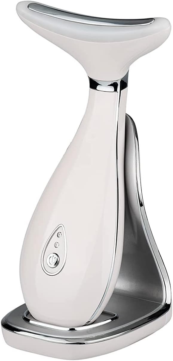 Pearl White Neck & Face Massager – Triple Action LED & Thermal Skin Rejuvenator