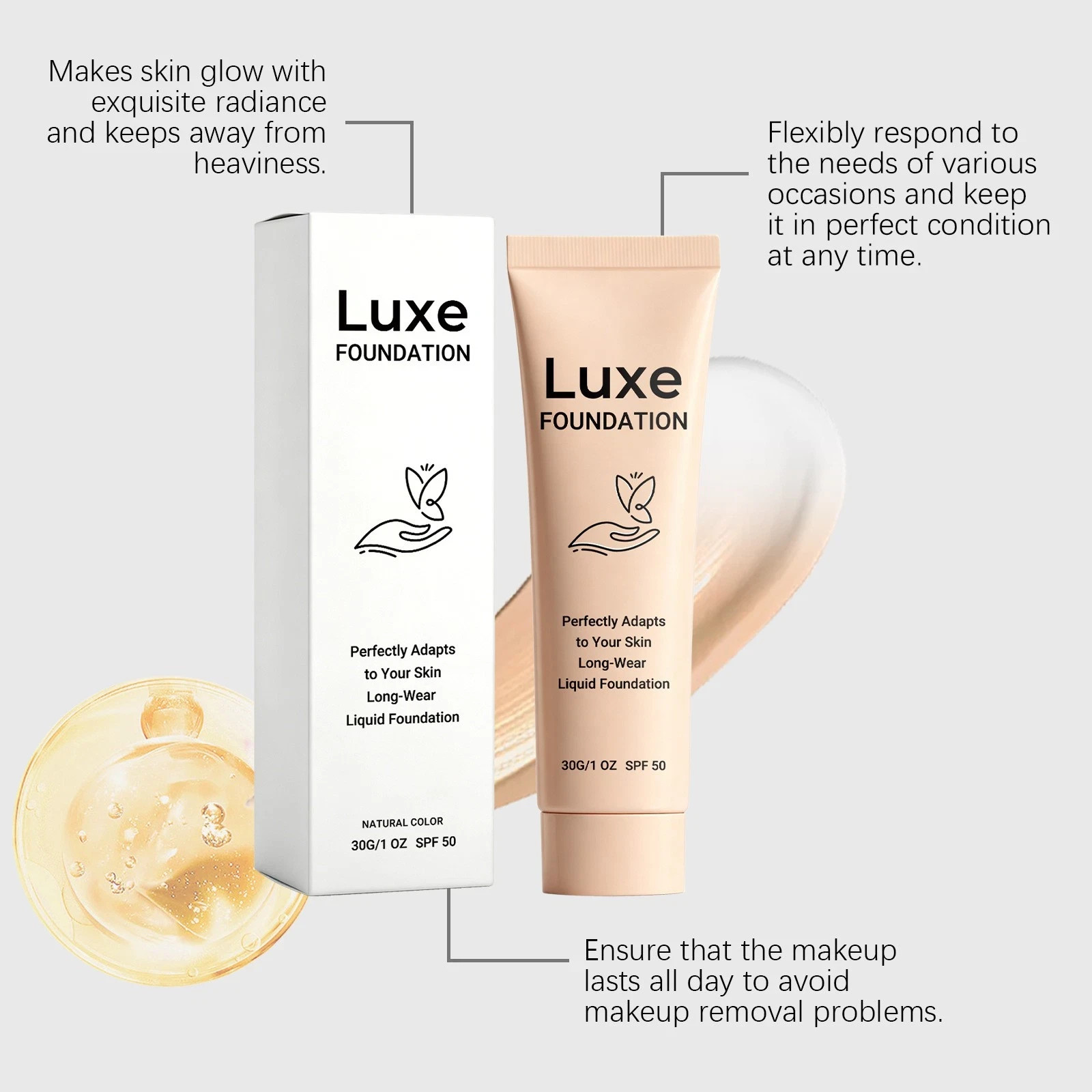 30g Luxe Foundation Colour Changing SPF 50, Luxe Foundation For Mature Skin