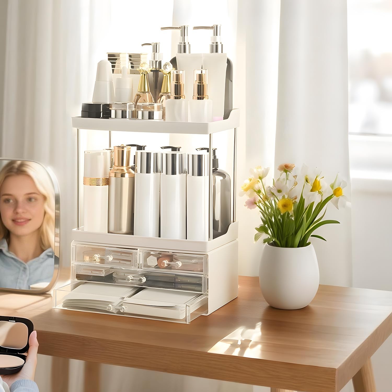 Bathroom Organizers and Storage, 5Tier 4Drawer Makeup Organizer Countertop, M…
