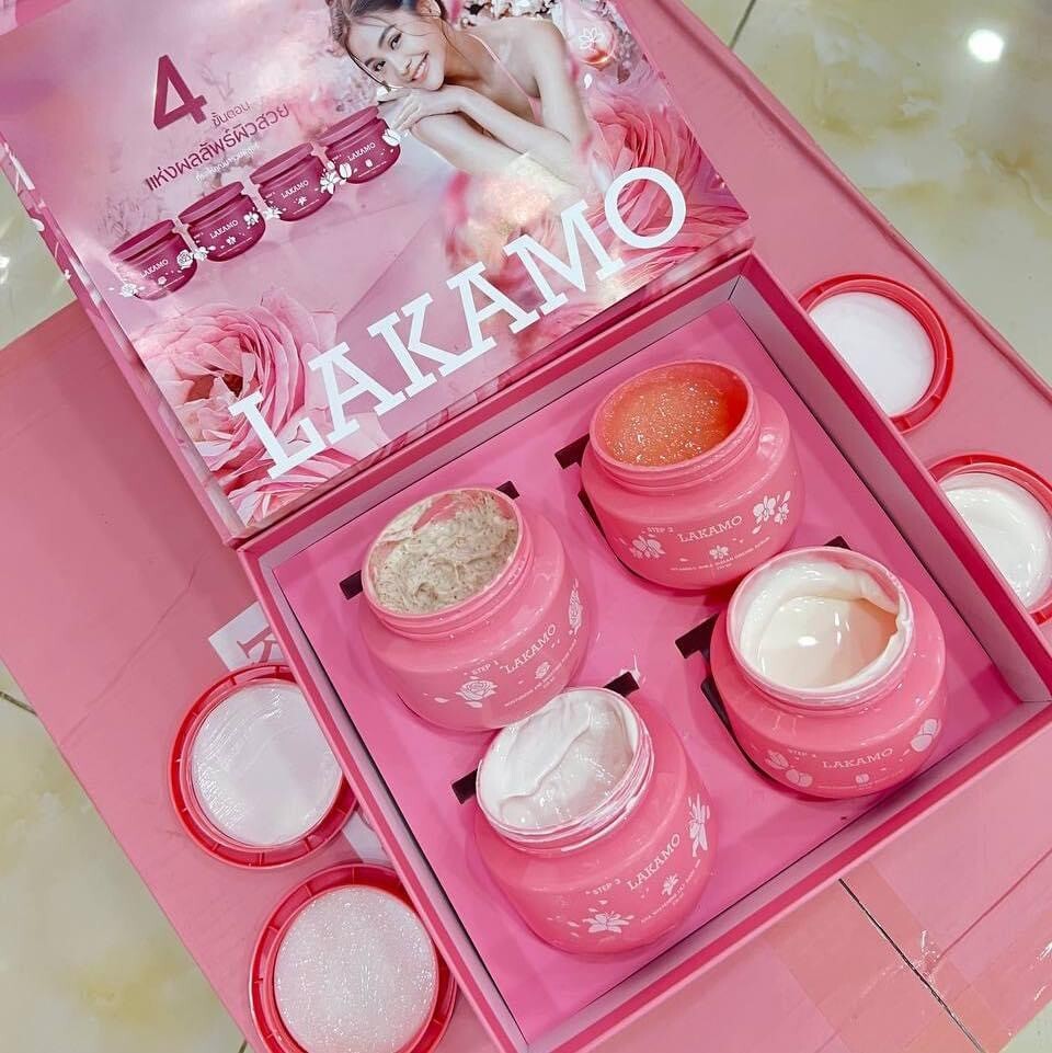 Lakamo Whitening Body Spa Set ឈុតត្រាំទឹកដោះគោស្ងួត ឡាកាម៉ូ(1set/4pcs) No Box