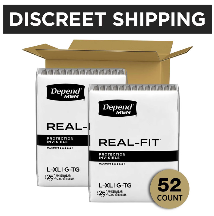 Depend Real Fit Incontinence Underwear for Men, Adult, L/XL, Grey, 52 Count