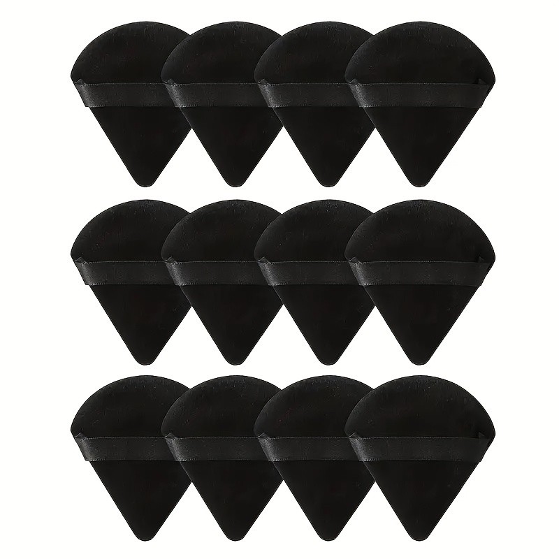 12PCS Black Velour Triangle Powder Puff Soft for Loose Mineral Powder