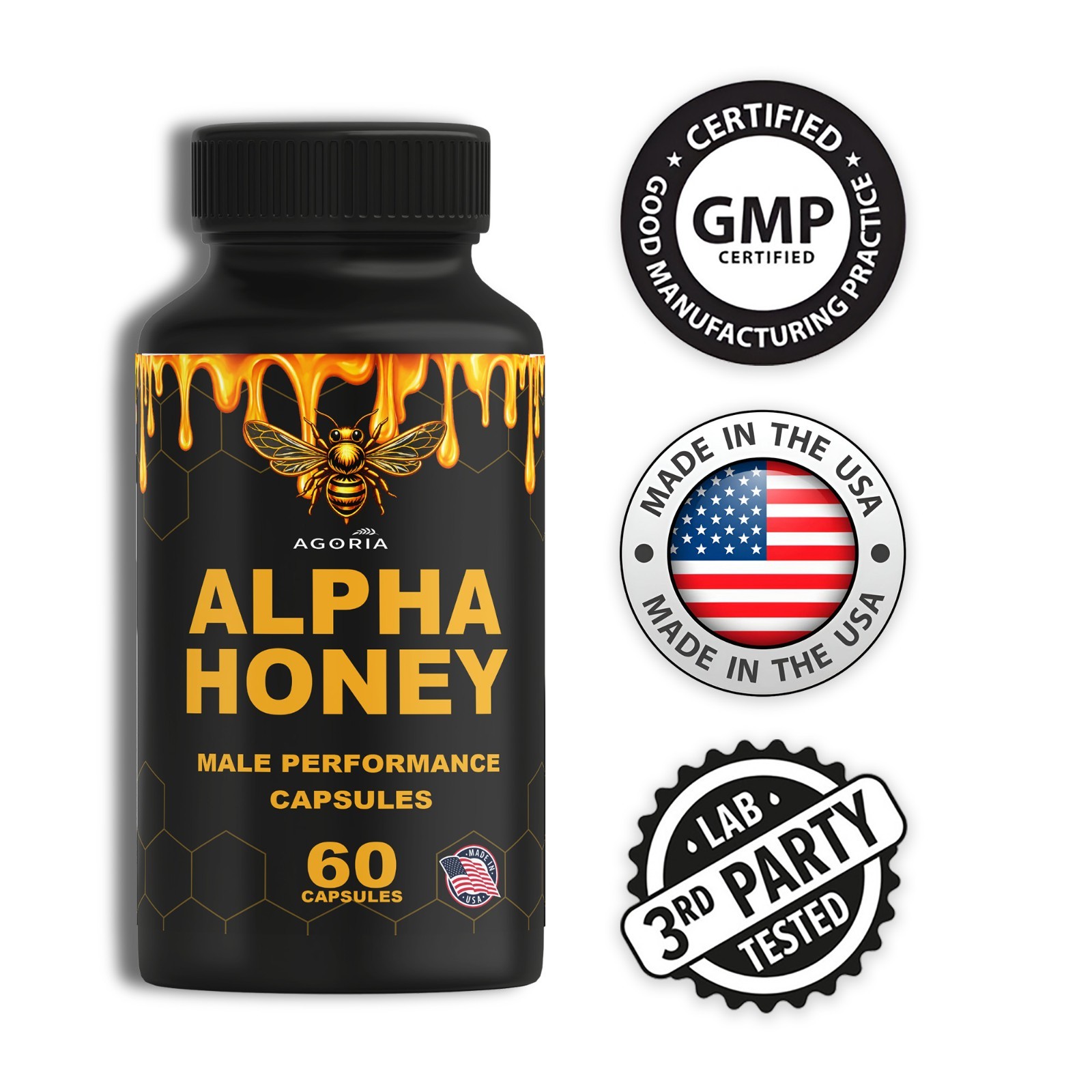( 5 Pack ) Alpha Honey Male Performance Capsules, AlphaHoney Capsules Supplement