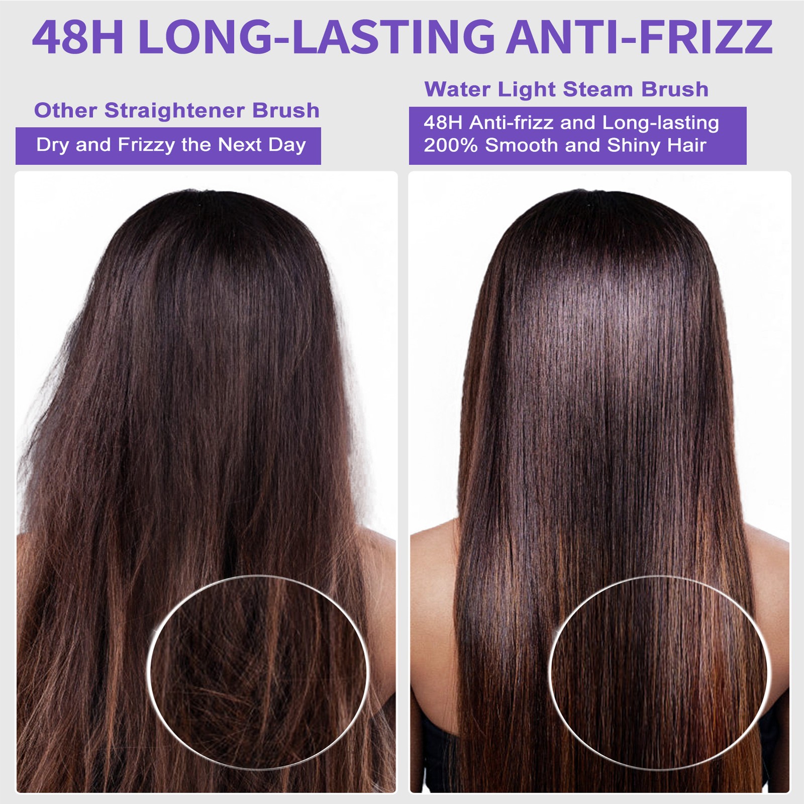 Steam Hair Straightener Brush – Ionic Plus Steam Straightening Brush for Smooth