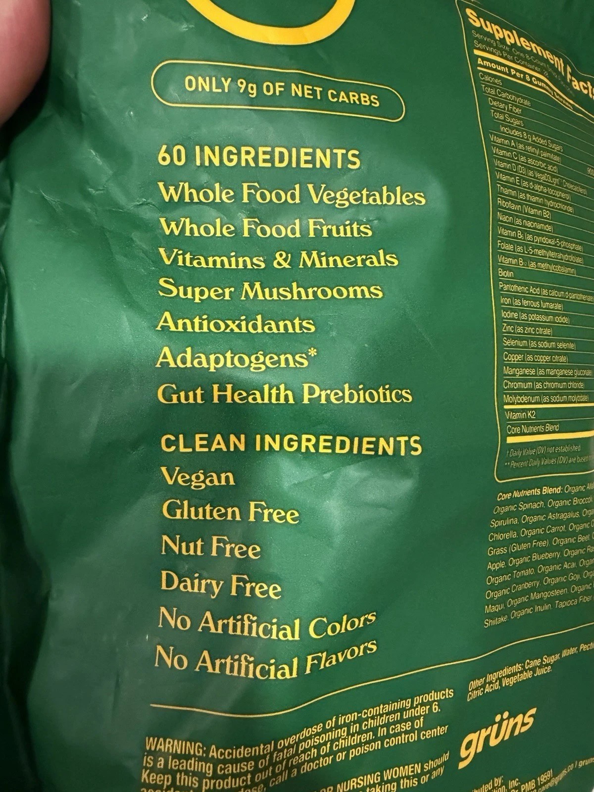 Gruns Adults Super Greens Multivitamin Gummies, Superfood Gummy Bears 28 Packs