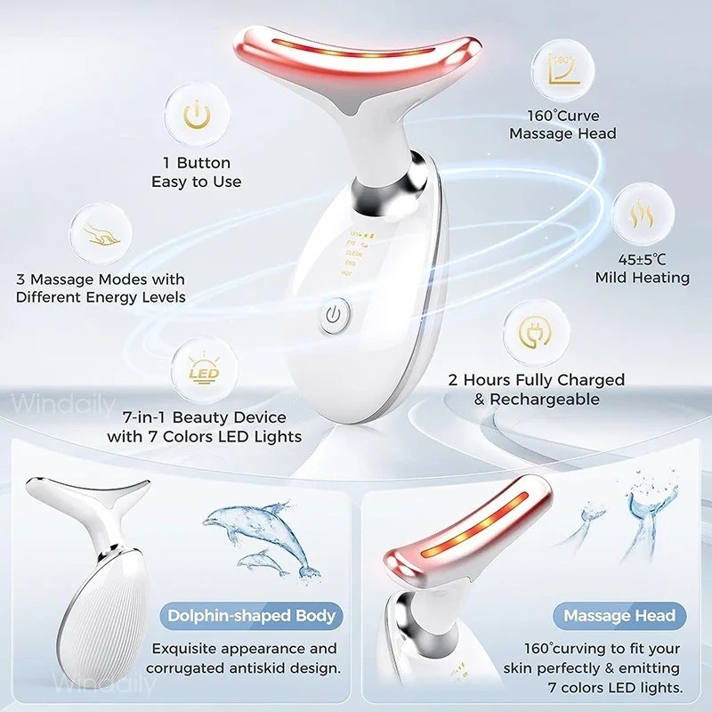 7 Colors Face Neck Massager Facial Lifting Device Skin Tightening Anti Wrinkle
