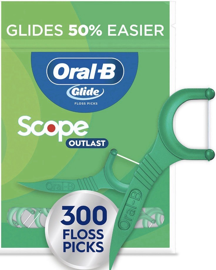 Oral-B Glide Scope Outlast Dental Floss Picks, Mint, 300 ct