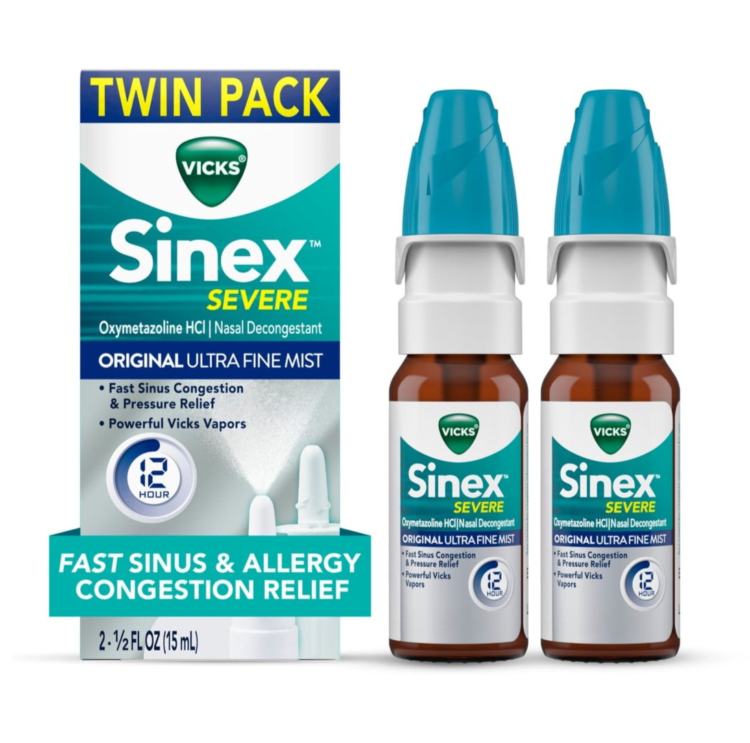 2-Pack Vicks Sinex Severe Nasal Spray Original Ultra Fine Mist 265 Sprays Each
