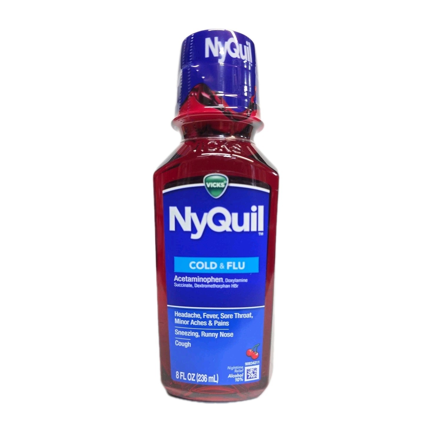 Vicks NyQuil, Nighttime Cold & Flu 8 Fl Oz, Cherry Flavor 3/2/1 Pack Exp:11/25