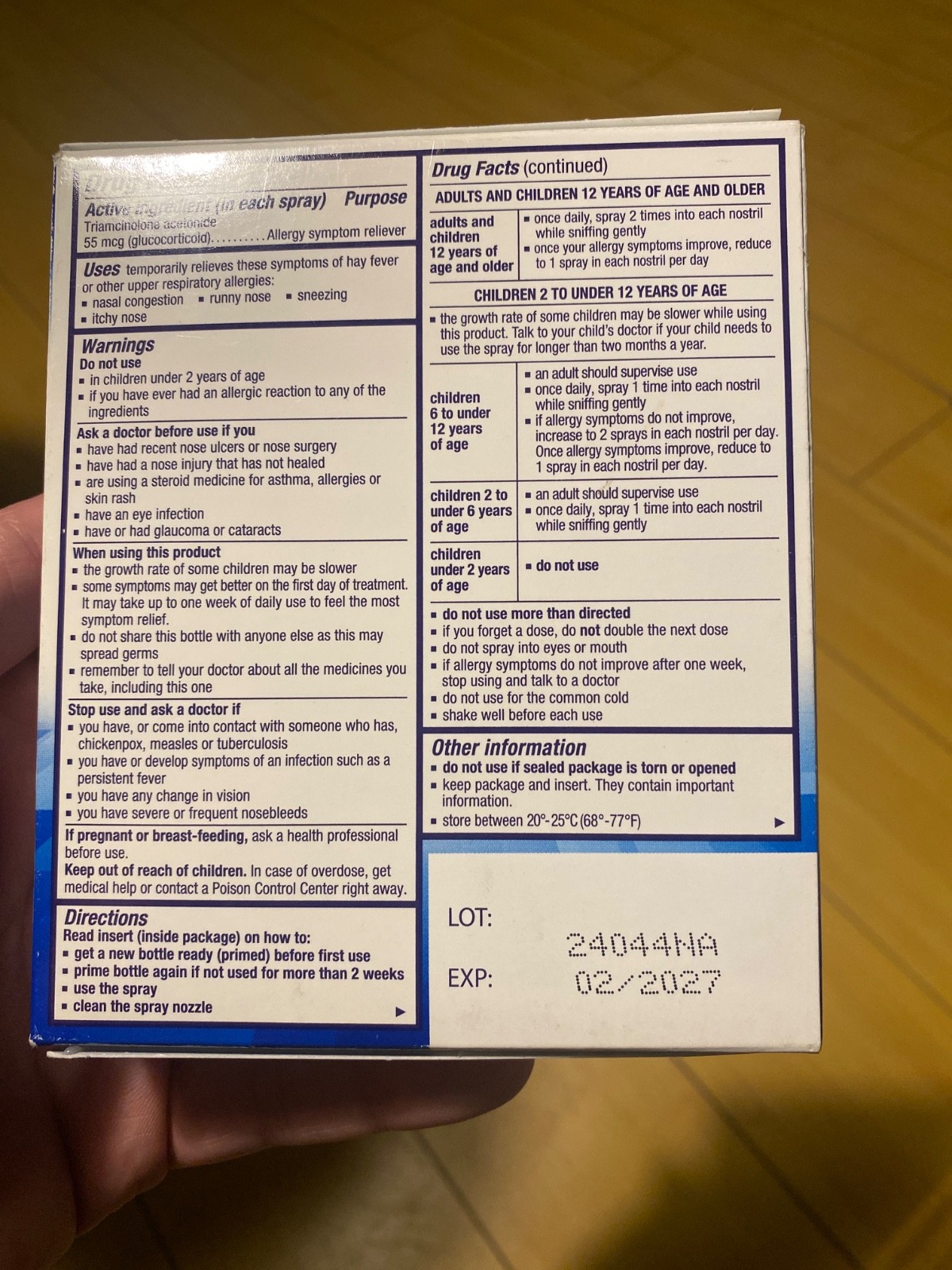 Nasacort Non Drowsy 24 HR Allergy Nasal Spray 60 Sprays 0.37oz / 10.8ml