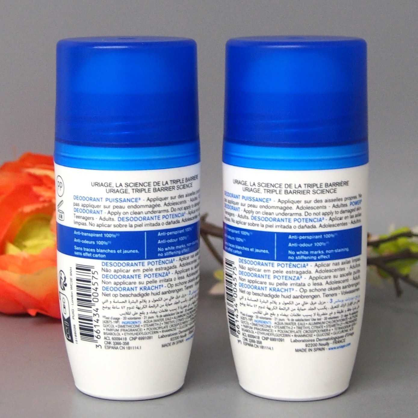 2 X Uriage Power 3 Anti-Odor Antiperspirant Roll On Deodorant 50mI Exp 06/2027