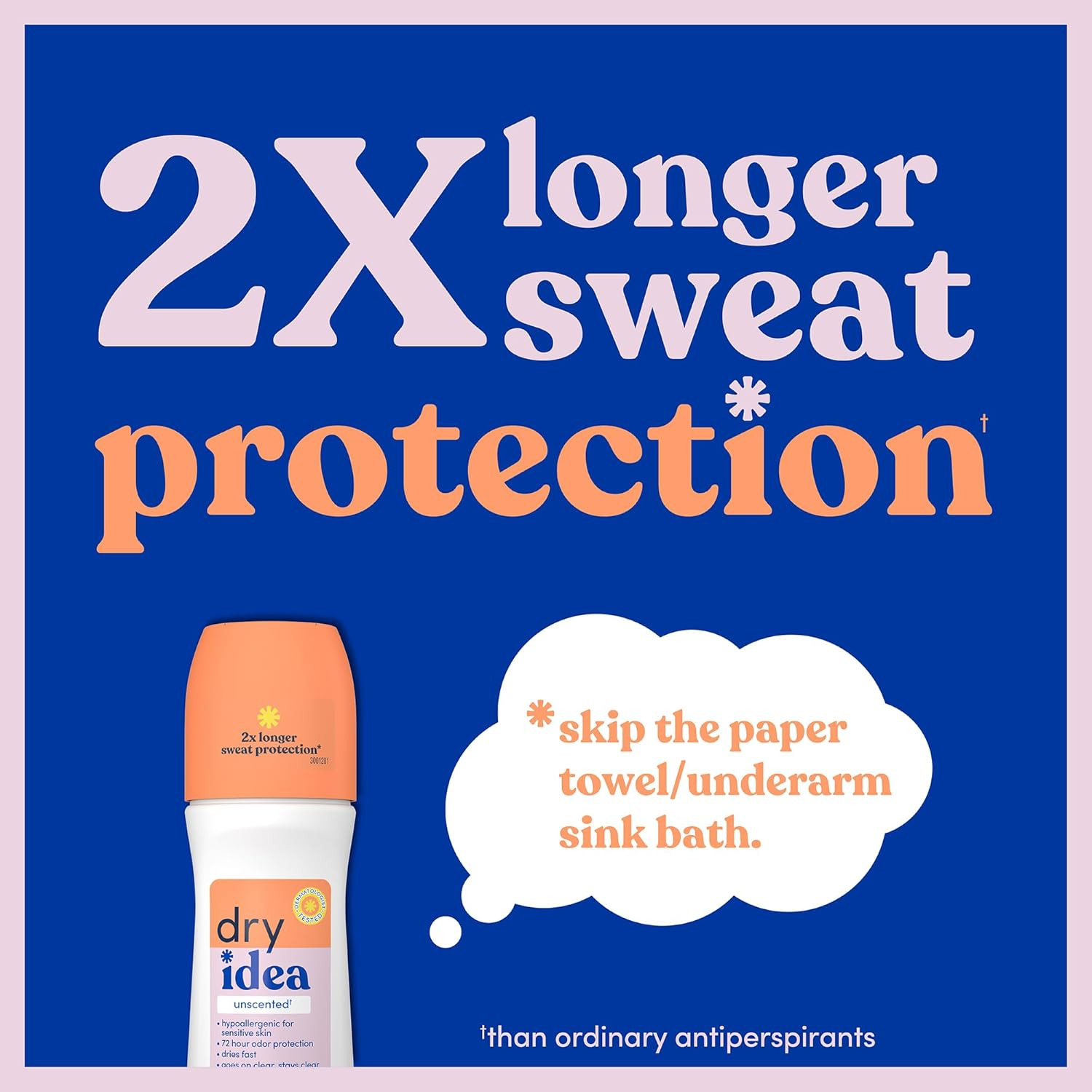 Dry Idea Unscented Roll-On Deodorant Antiperspirant 3.25oz 4 Pack