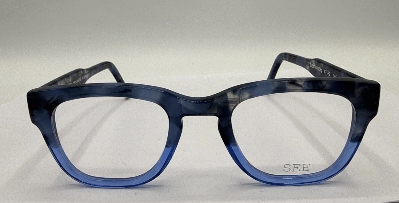 SEE Eyewear 1241 Blue Marbled Eyeglasses 47-22-145 Unisex NO BOX NEW !handmade