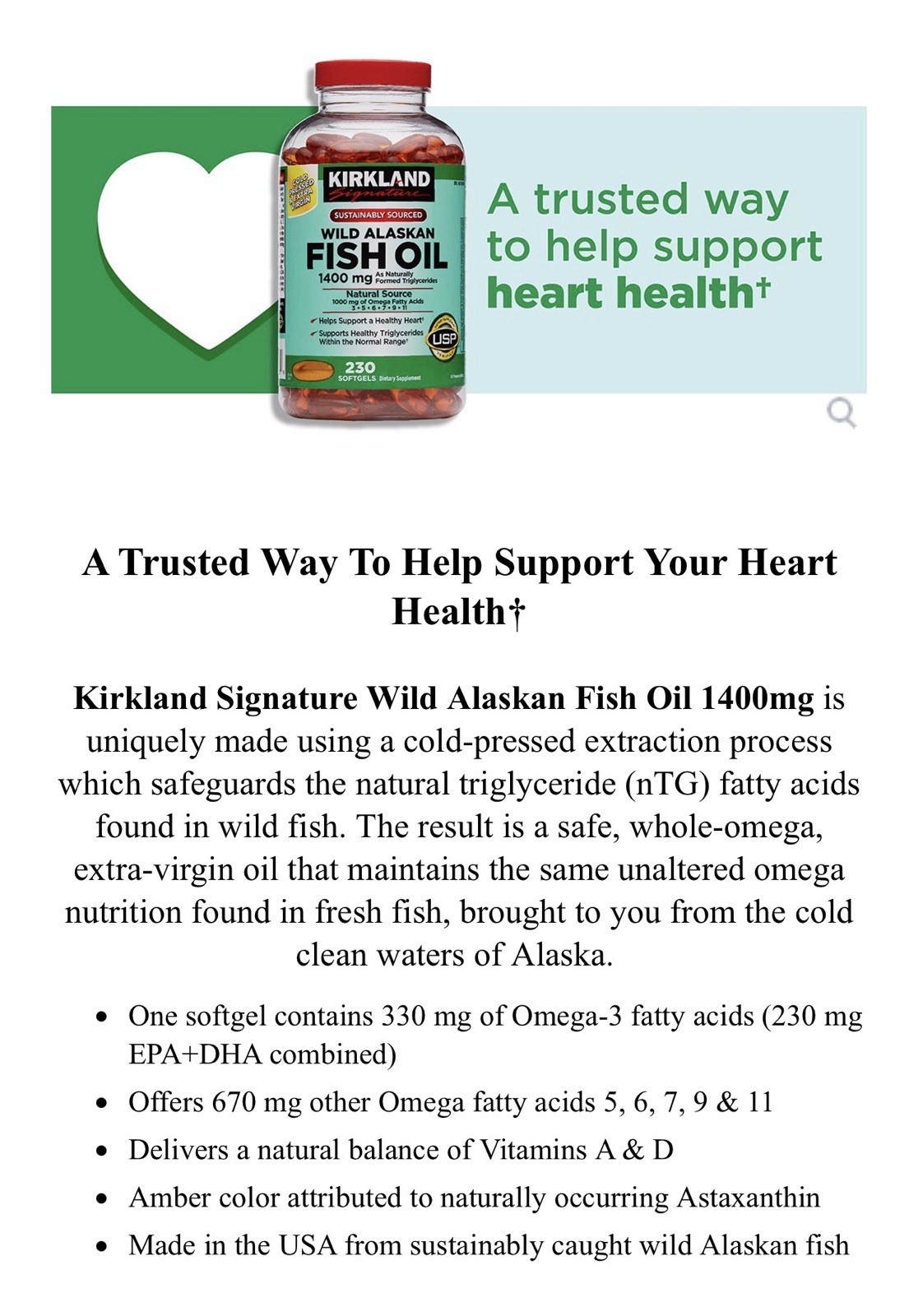Kirkland Signature Wild Alaskan Fish Oil 1400 mg, 230 Softgels Gluten-free