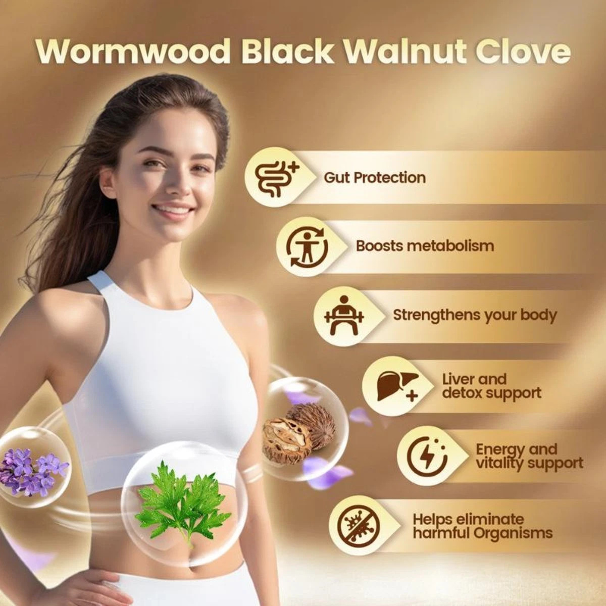 VIVONU Wormwood Black Walnut Cloves Capsules, Metabolism & Energy Support