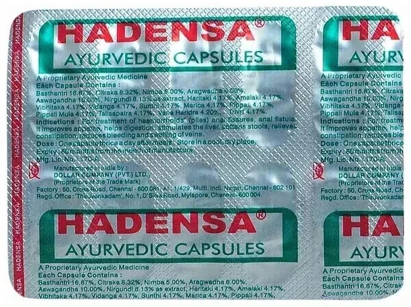 Hadensa 50 Caps for Piles, Haemorrhoids, Fissures & Fistula | Exp 11/2028