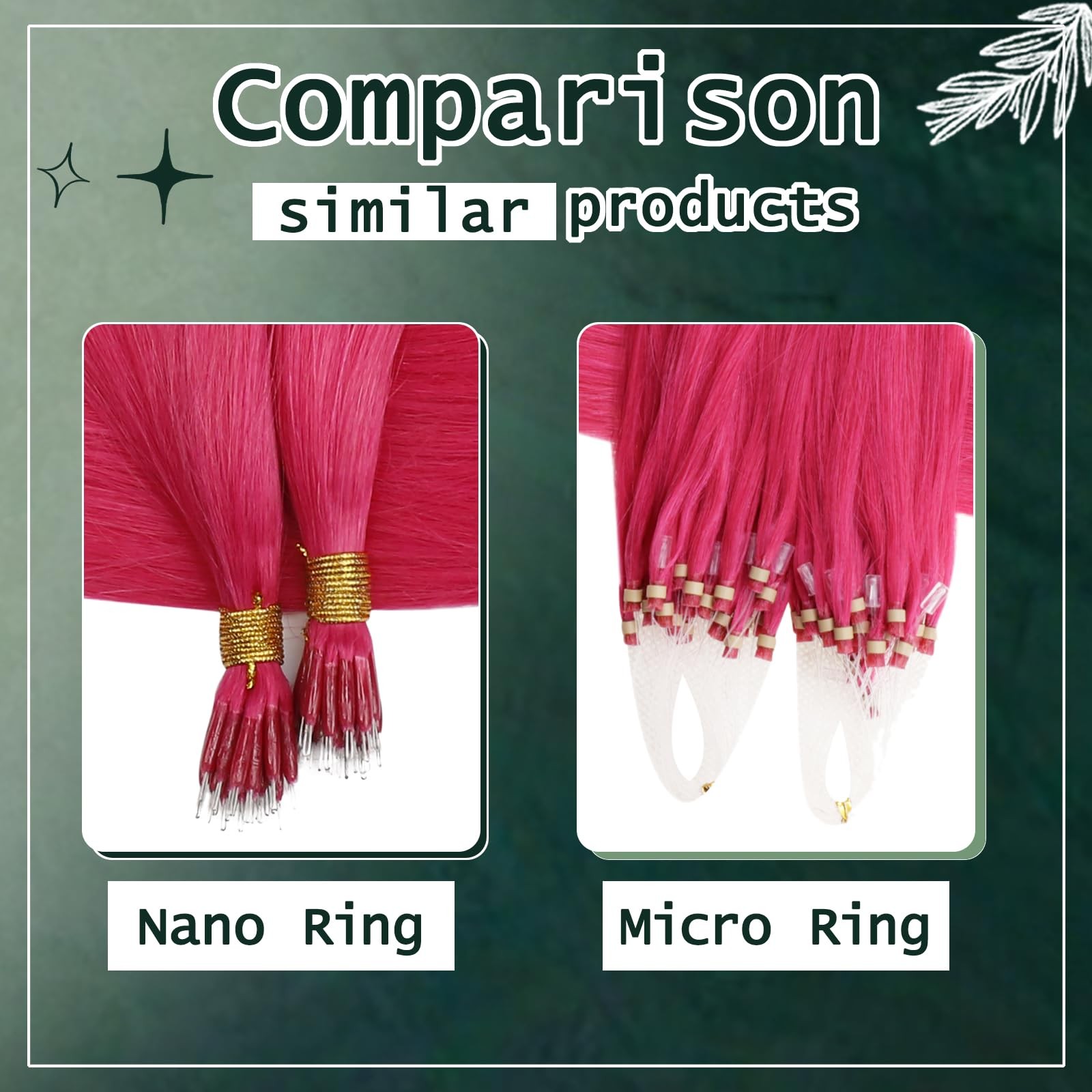 Runature Hot Pink Nano Bead Hair Extensions Human Hair 22 Inch 50G 50S