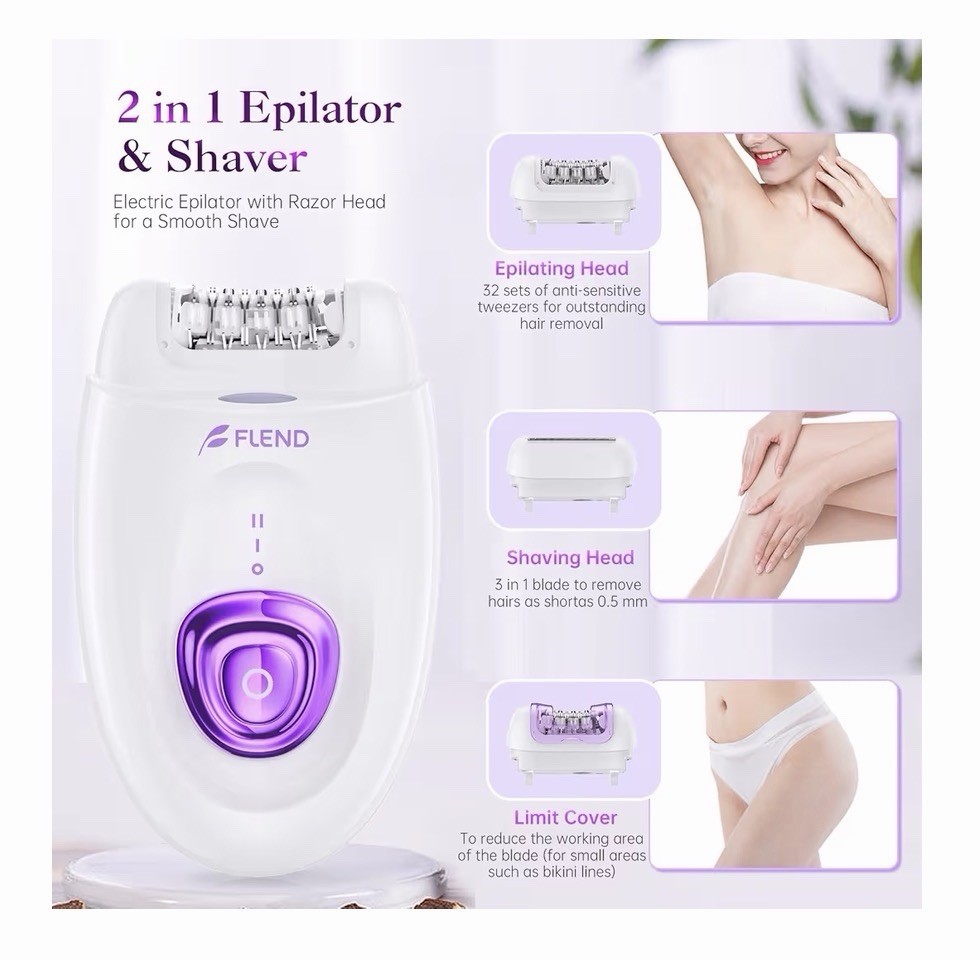 2-in-1 Epilator Hair Remover LED USB Rechargeable Shaver Women Full Body