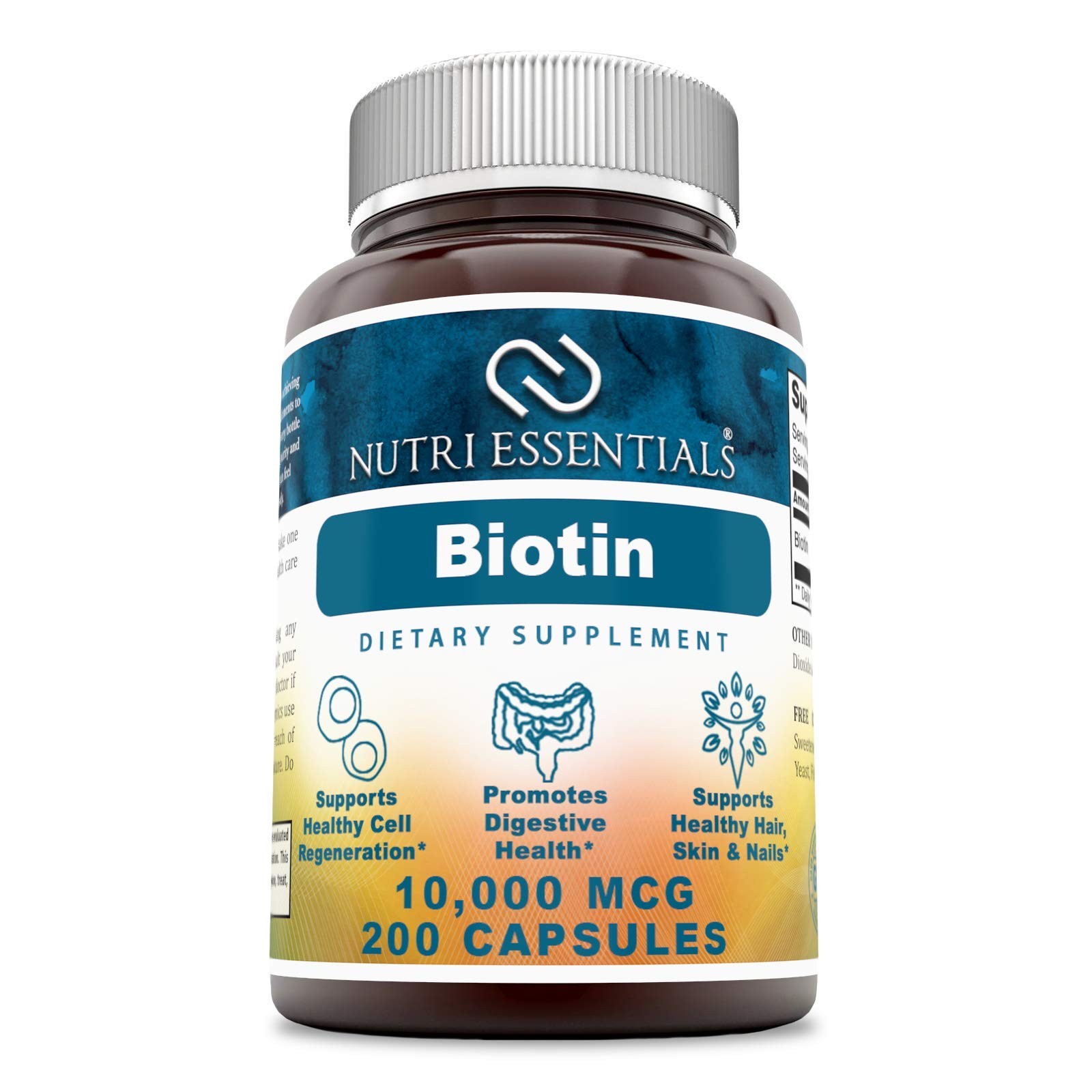 Nutri Essentials Biotin Dietary Supplement – 10,000 mcg 200 Count (Pack of 1)