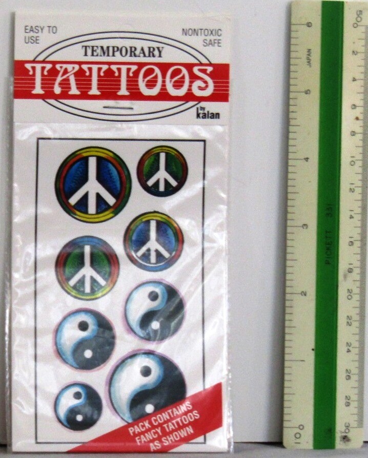NEW Kalan TEMPORARY TATTOOS YING & YANG & PEACE SYMBOLS Made in ENGLAND