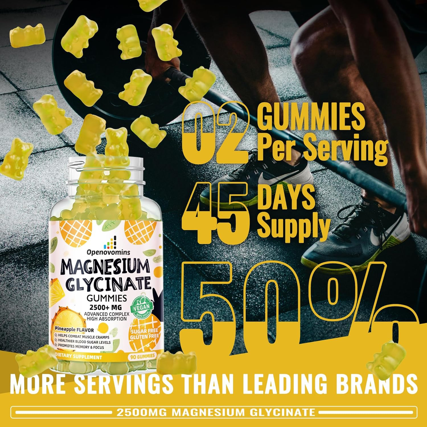 Magnesium Glycinate Gummies 2500mg – Sugar Free Magnesium Potassium Supplement