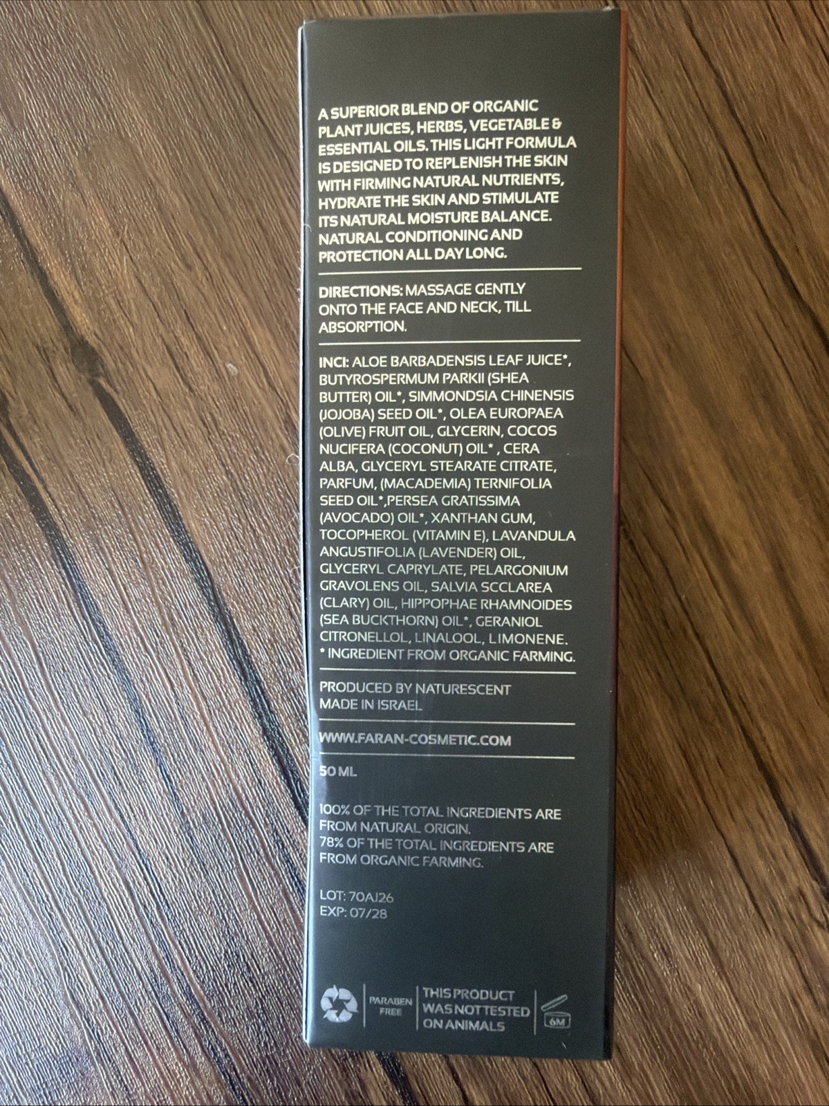 FARAN FACIAL DAY CREAM HYDRATING 100% NATURAL ORIGIN MADE IN ISRAEL 50ML 1.69OZ