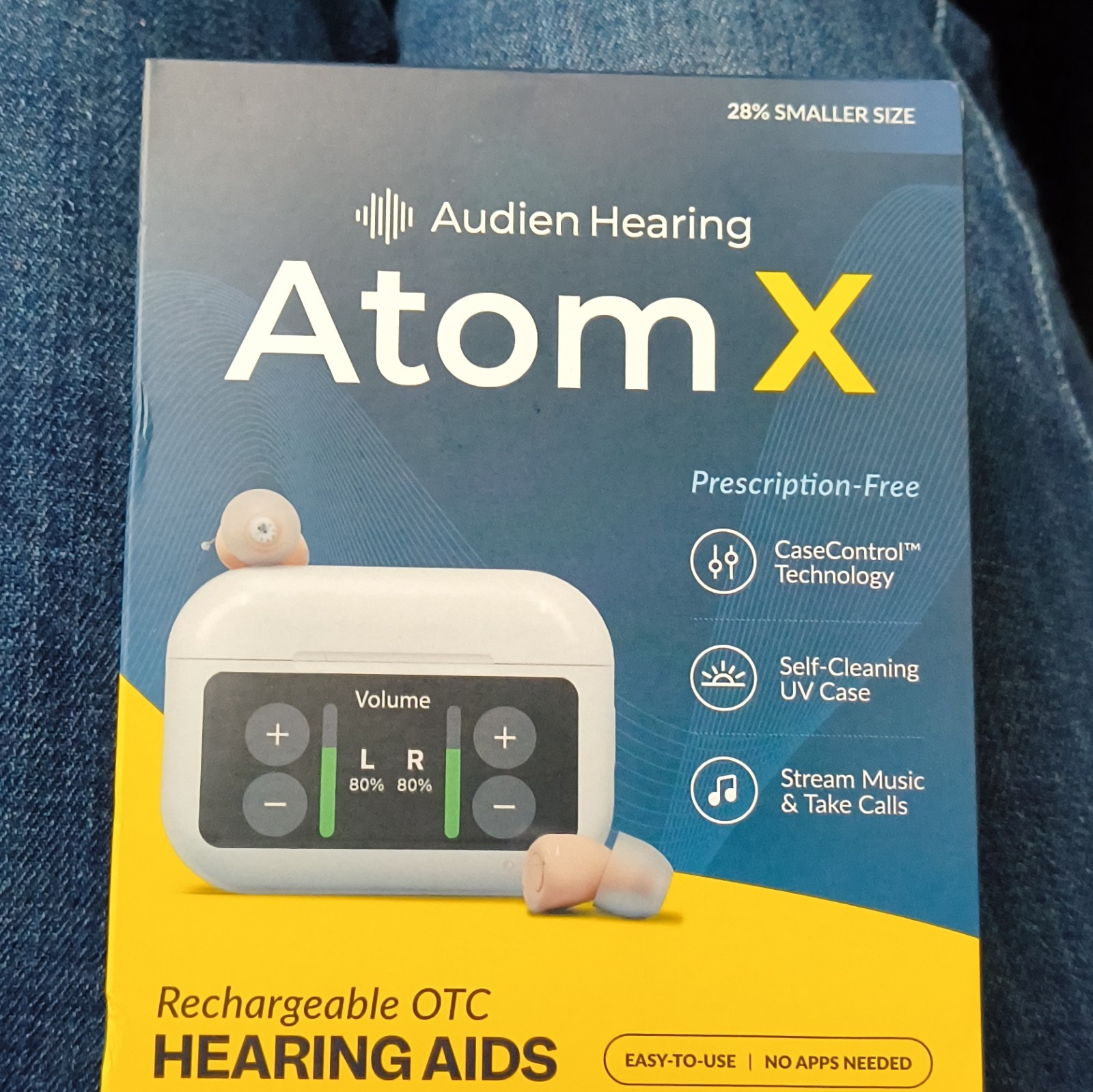 Audien Hearing Atom X Rechargeable Bluetooth IIC Hearing Aids Beige Both Ears