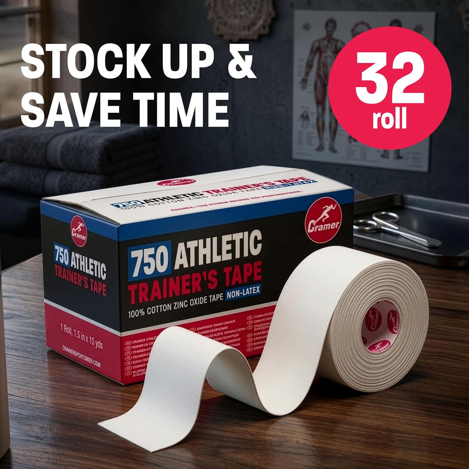 Team Color Athletic Tape, White, Latex-Free, 1.5″ X 15Yds, 32 Roll Bulk Case, Te