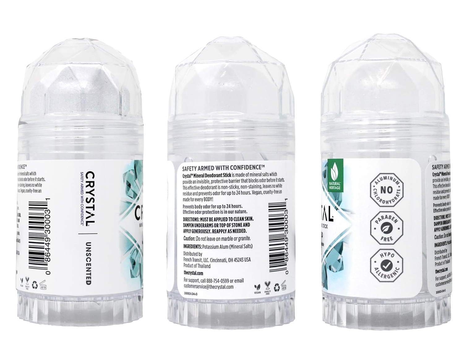 (3 PACK) CRYSTAL Deodorant Stick (30003), Unscented, 4.25 Ounce, Paraben Free