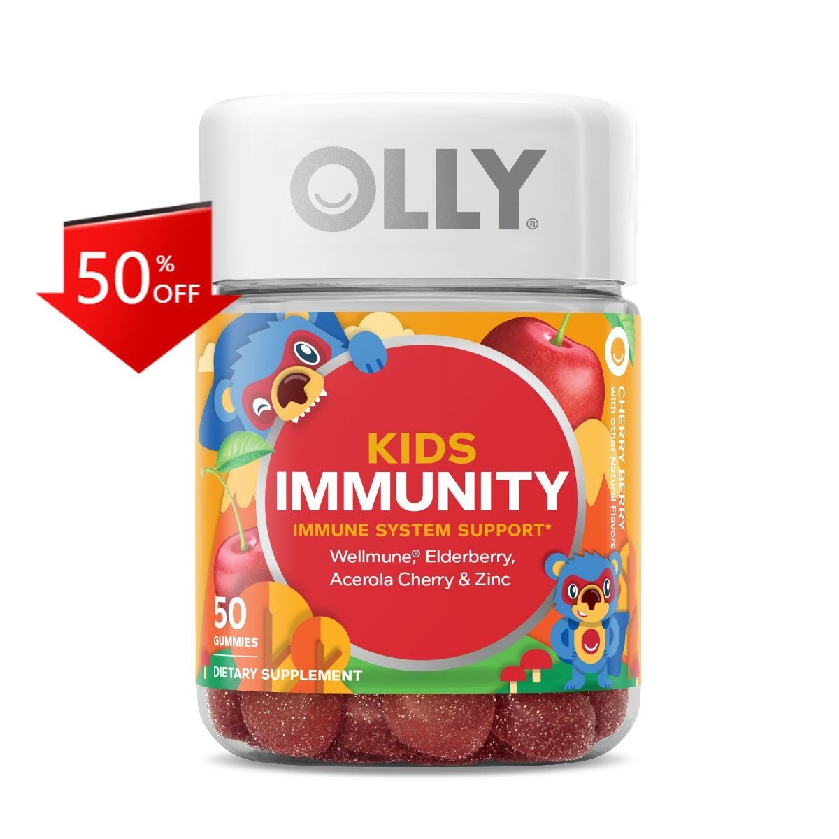 OLLY Kids Immunity Elderberry Gummies – Cherry Berry – 50ct