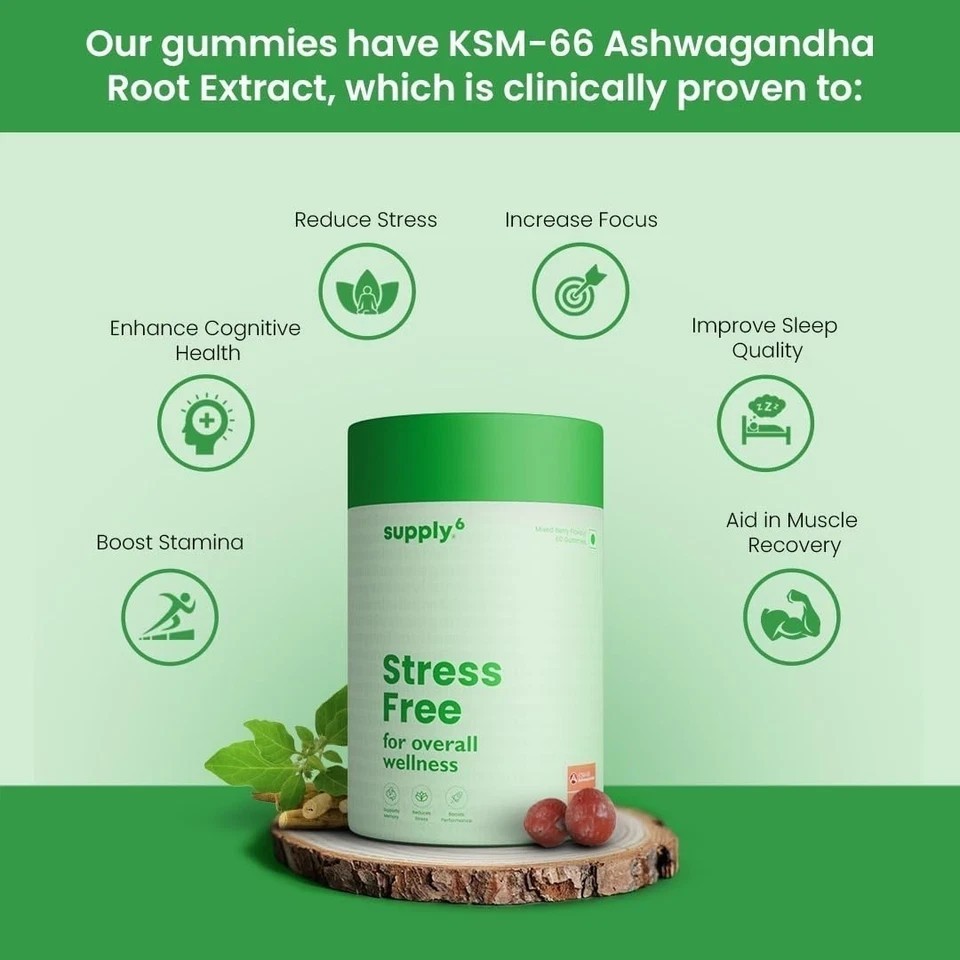 SUPPLY6 Stress Free Gummies with world’s strongest KSM-66 Ashwagandha 60 Gummies
