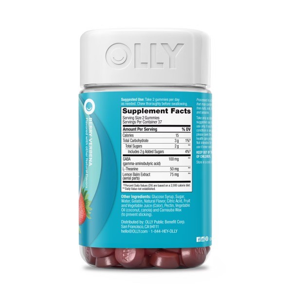 OLLY Goodbye Stress Gummies with GABA,L-Theanine & Lemon Balm-Berry Verbena-42ct