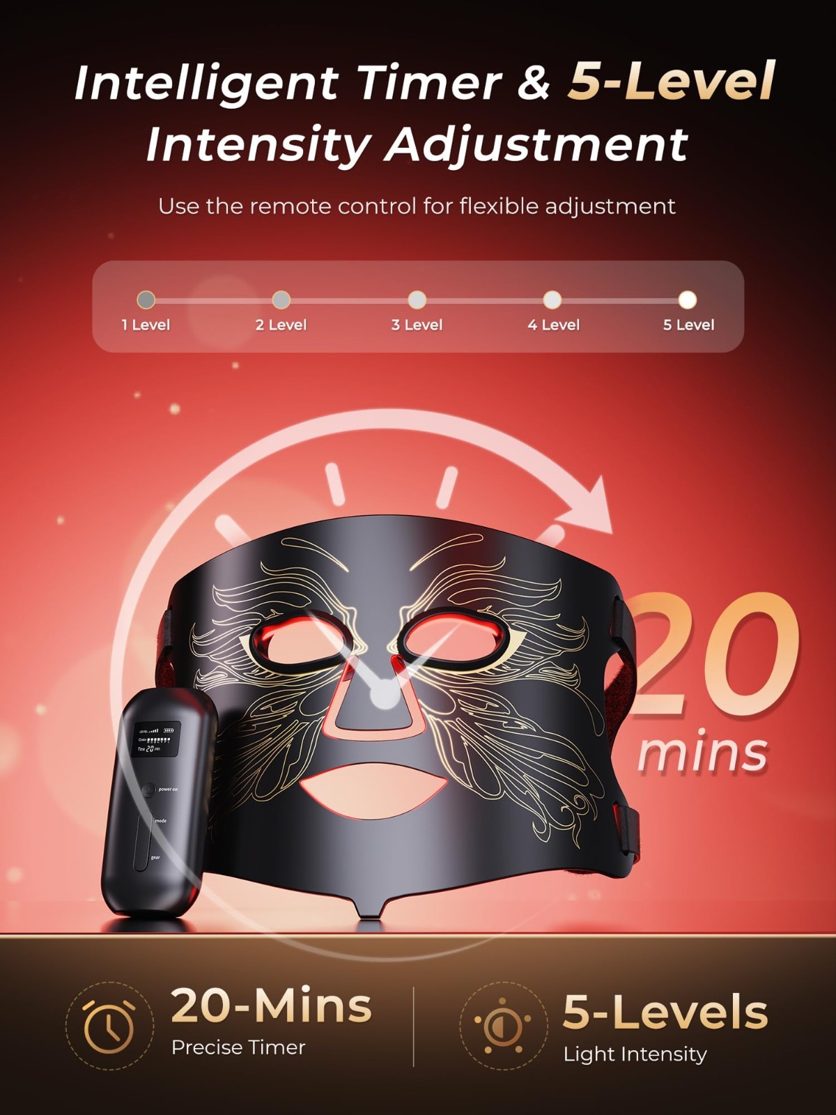 Red Light Therapy for Face & Neck, Rechargeable 7-in-1 LED w/ 850nm & 660nm NIR