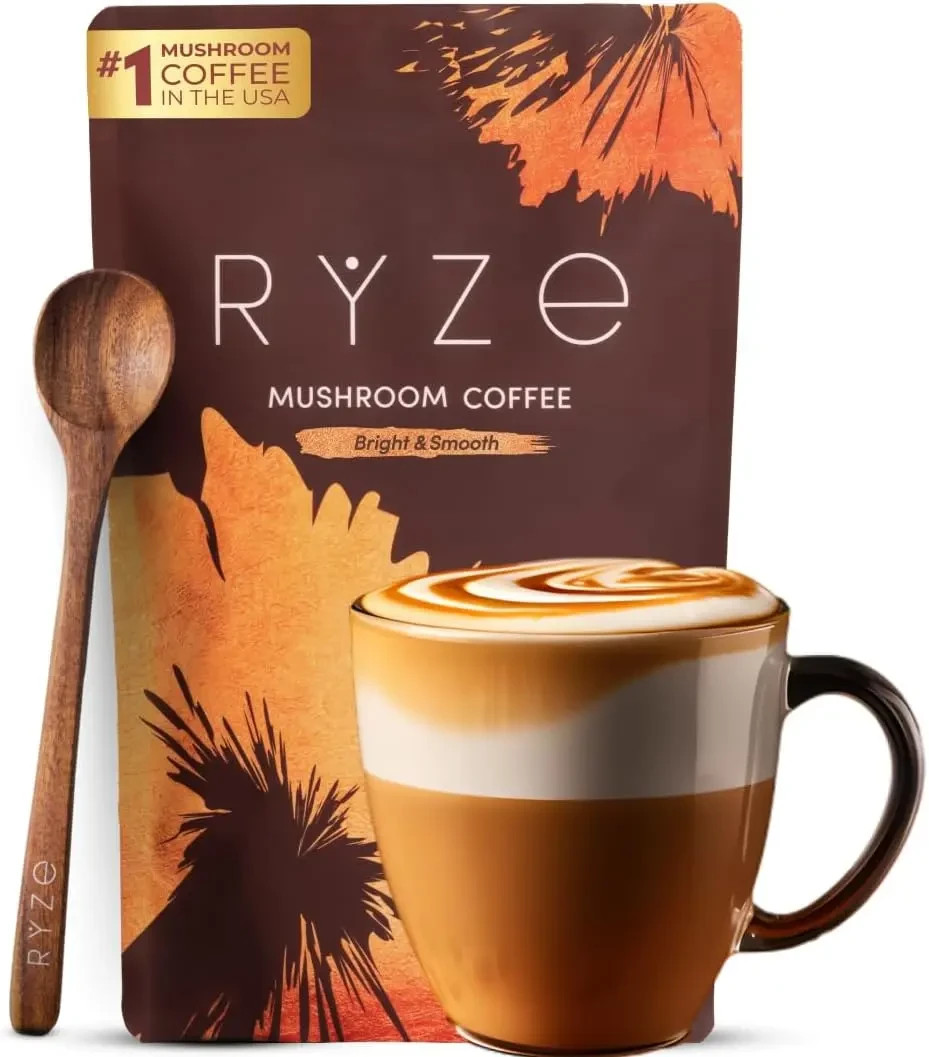 RYZE Mushroom Coffee USDA Organic with 6 AdaptogenicMushrooms and MCT Oil.