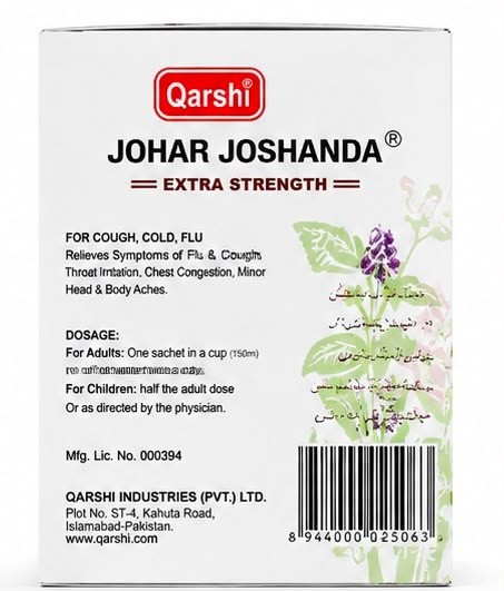 Qarshi Johar Joshanda Extra Strength Herbal Tea Cold Flu Cough Relief 30 Sachets