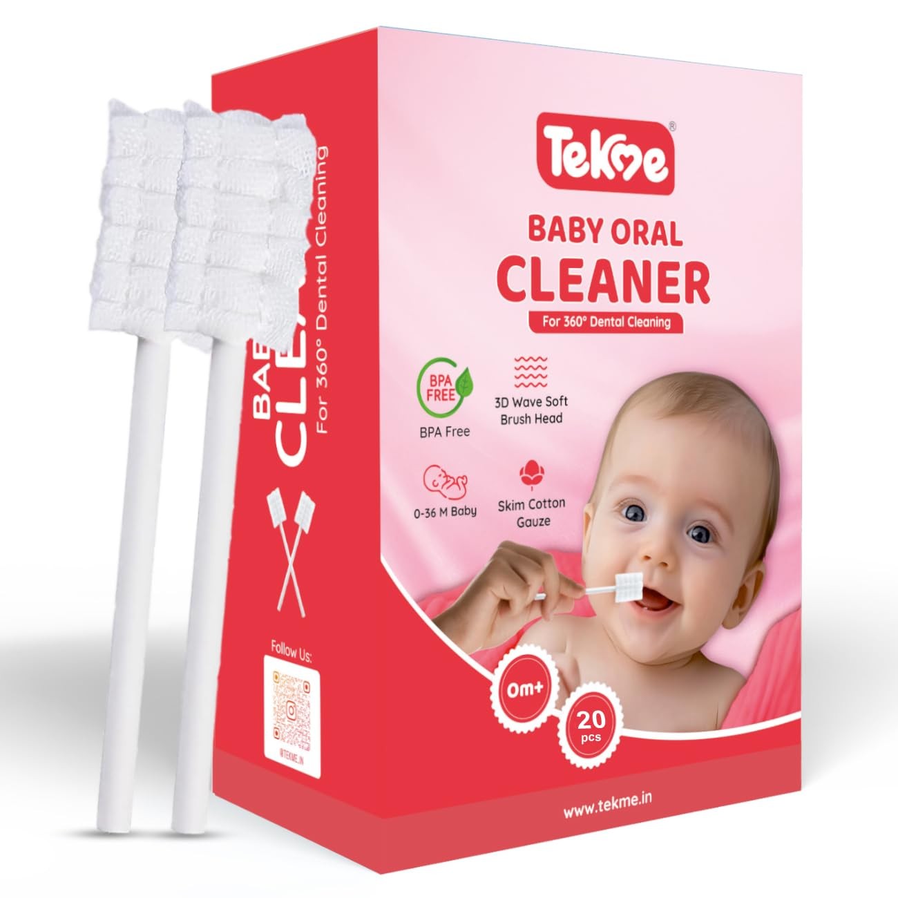 Tekme 20pcs Baby Oral Cleaner & Tongue Swabs for 0-36 Months Newborns