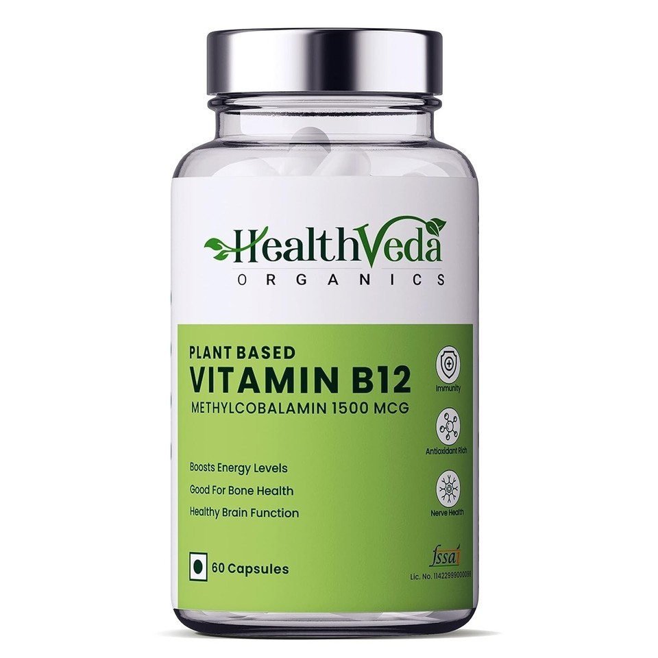 Health Veda Organics Plant Based Vitamin B-12 – Boost Energy Level – 60 Caps
