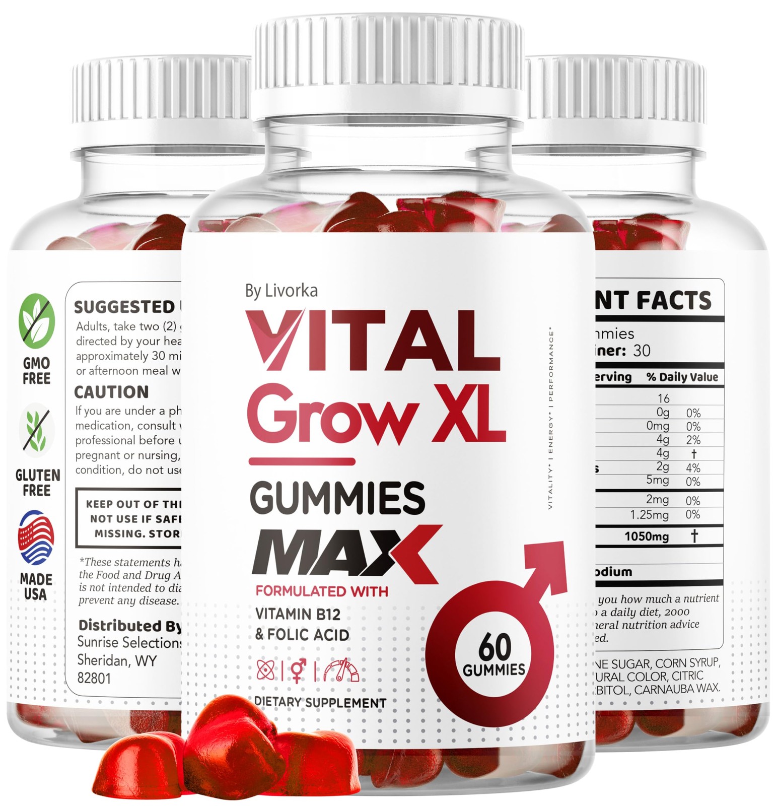 (3 Pack) Vital Grow XL Male Gummies – Men’s Performance 60 Count (Pack of 3)