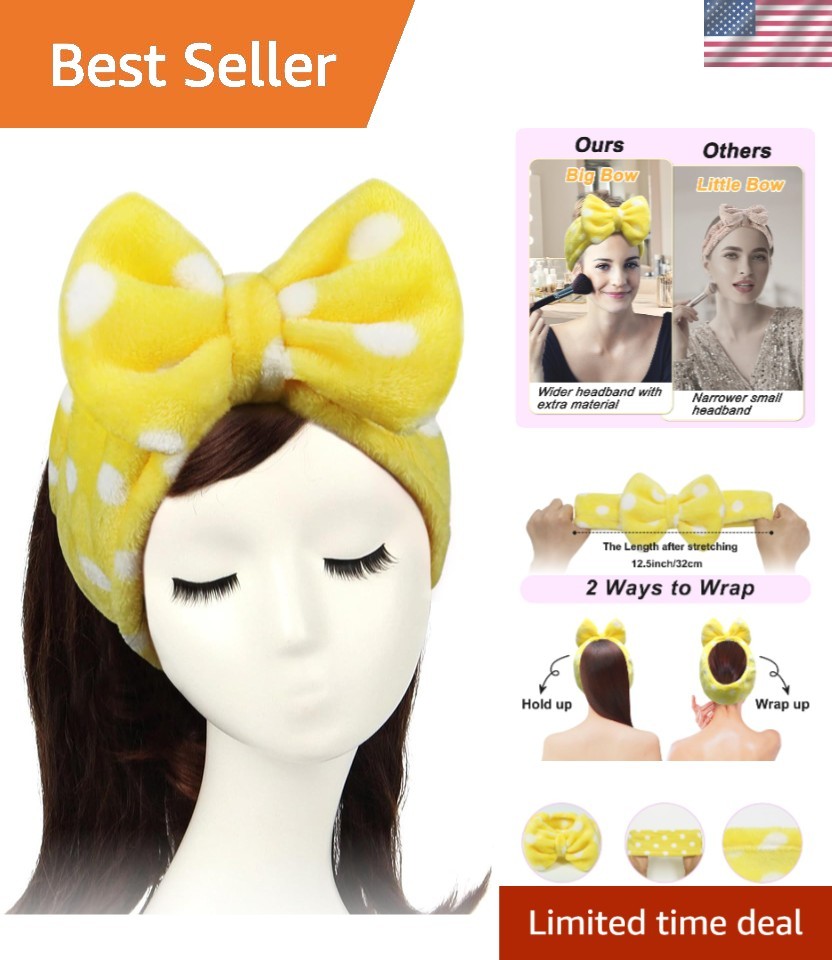Sweet Super Soft Caroset Polka Dots Wash Cosmetic Headband Hairlace yellow po…